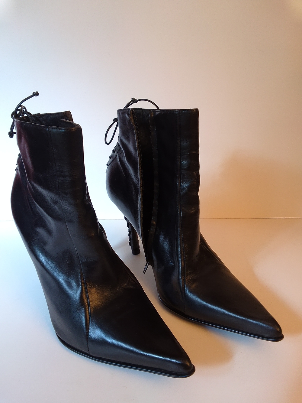 Black Lace-Up Stiletto Boots EU 38
